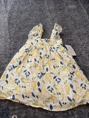 Rachel Zoe Yellow Lemon Print Sundress with Blue Leaf Accents